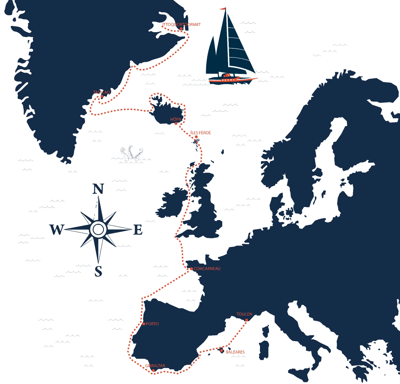 Carte de l'expédition Mission Sedna, de Toulon au Groenland
