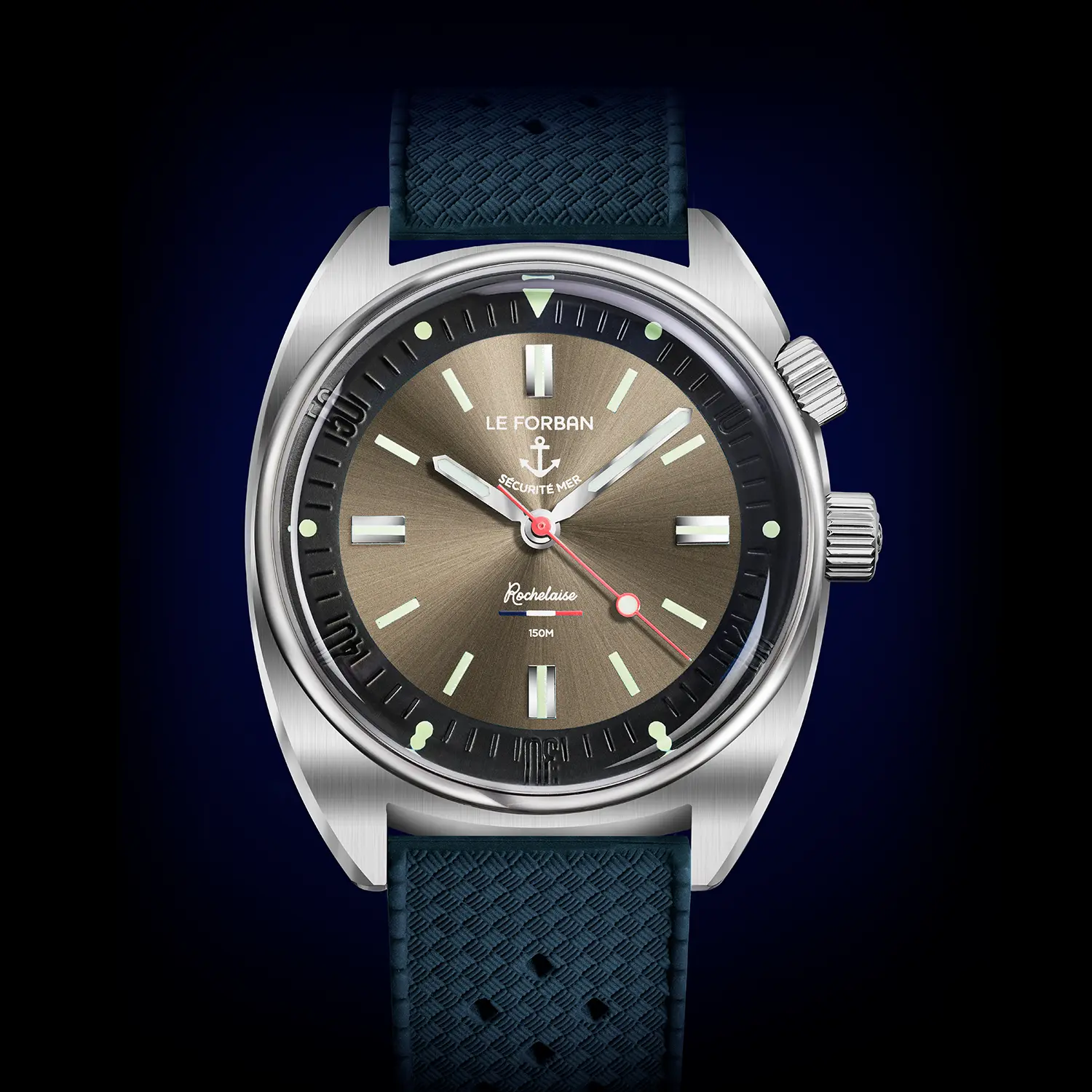 Le Forban Rochelaise Sand Grey — Mineral Blue Silicone Strap